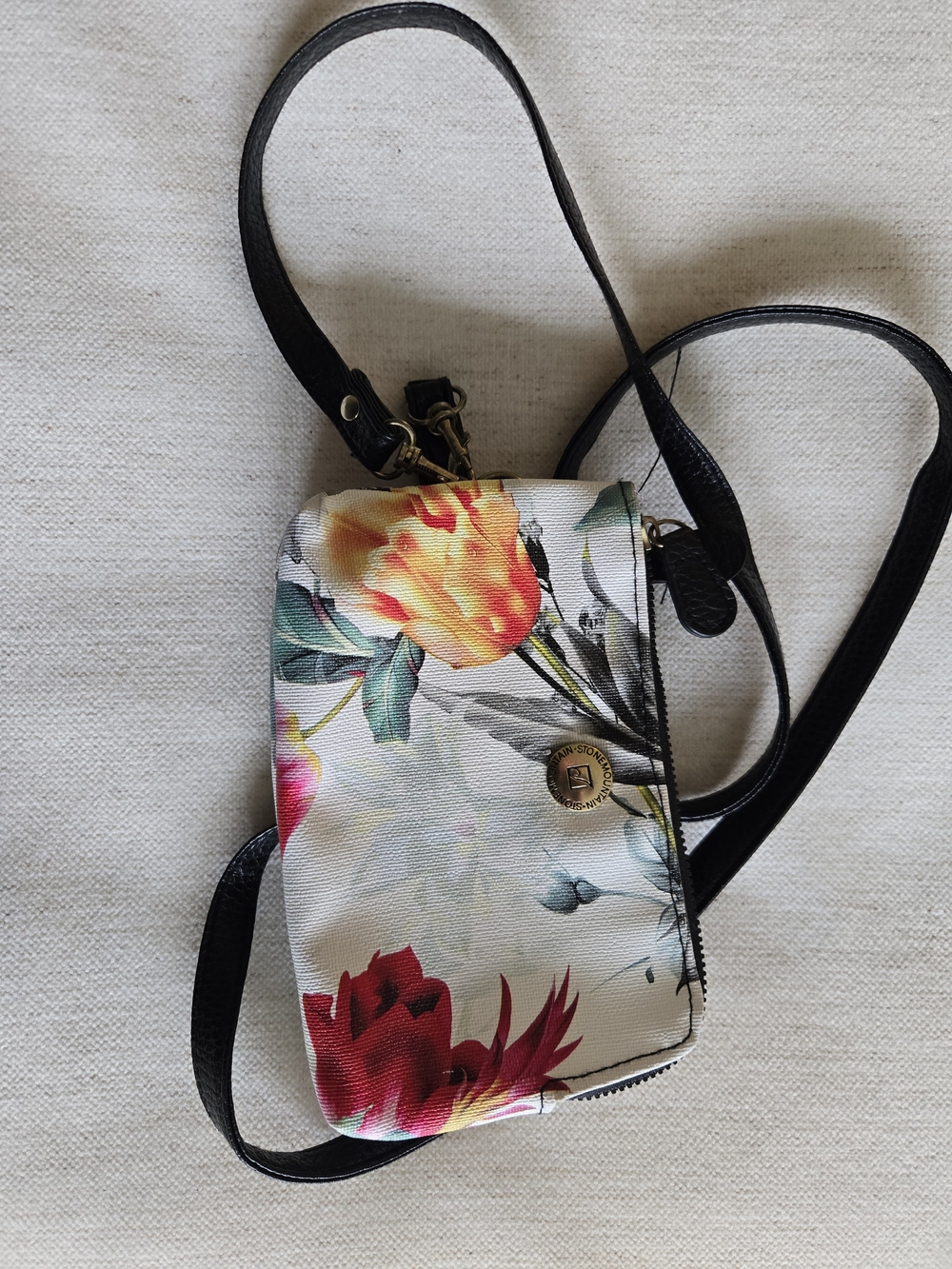Floral Crossbody Bag with Black Strap